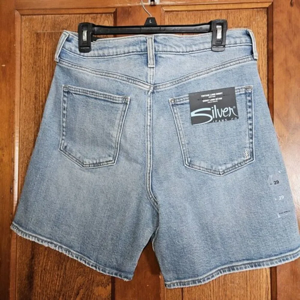 Silver Jeans Co. Womens‎ Vintage Long Shorts High Rise Indigo Blue Denim Size 29